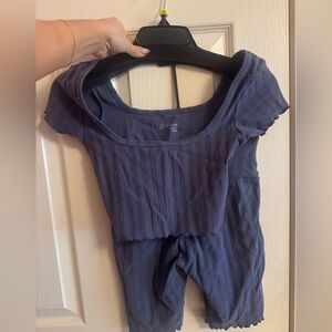 Aerie Off-Line Blue Ribbed athleisure set